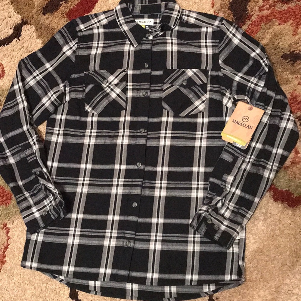 Black plaid shirt.
